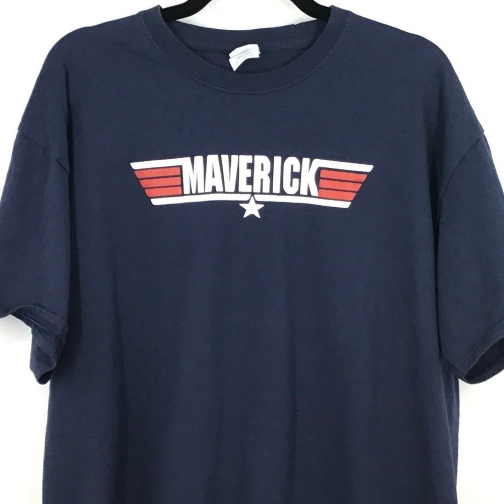 Top Gun Tee Maverick Red White Wing Graphic T-Shirt Navy Blue Crewneck XL Cotton